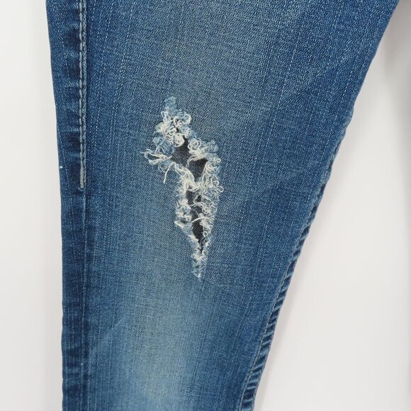 True Religion Women 26 Billy Big T Medium Wash Blue Distressed Torn Denim Jeans - Picture 4 of 16